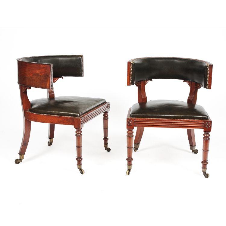 STYLISH CHAIRS: Offerings at the art and antiques show in New York range from fine art to carpets and furniture. This is a pair of regency library chairs from Ireland, circa 1810 from O'Sullivan Antiques. (Courtesy of Spring Show NYC)