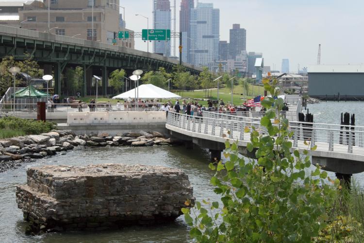 WEST SIDE PARK: A new stretch of Riverside Park opened on Tuesday, adding to the Hudson River Greenway, which, when completed, will provide a continuous stretch of park space along the western edge of Manhattan.  (Katy Mantyk The Epoch Times)