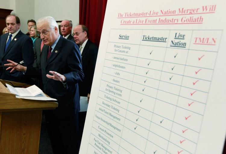 Rep. Bill Pascrell, Jr. (D-N.J.)(R), speaks about high ticket prices during a news conference on Capitol Hill, Dec. 16, 2009 in Washington, D.C. The news conference was held by a coalition of members of Congress and consumers groups opposing the pending merger of Ticketmaster and Live Nation, saying it would significantly quell opportunities for competition and lead to higher ticket prices and fees for concert goers. (Mark Wilson/Getty Images)