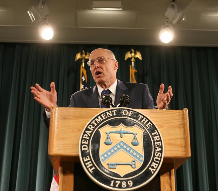 U.S. Treasury Secretary Henry Paulson at a news conference at the Treasury Department on September 19. Last weekend, President George W. Bush and Treasury Secretary Hank Paulson formally proposed a plan to allow the U.S. Treasury Department to buy up to $ (Chris Kleponis/AFP/Getty Images )