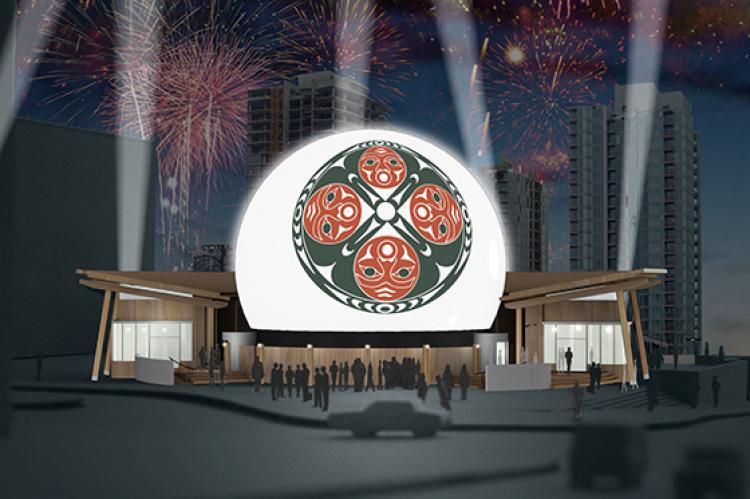 An artists rendering of the opening of the 2010 Aboriginal Pavilion. The 3,000 square-foot pavilion will be outfitted with the latest technology which will run multimedia presentations of Aboriginal art, business, culture and sport during the Games. (Four Host First Nations)