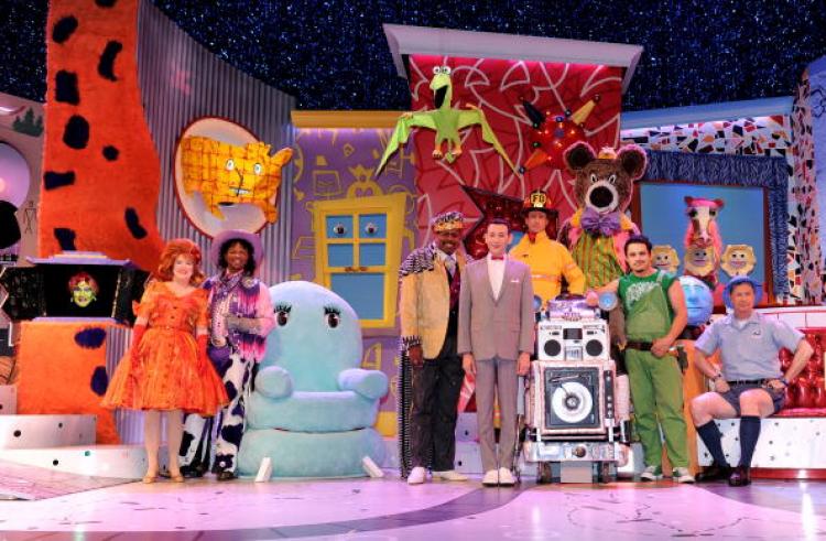 Actor Paul Reubens (C) poses onstage with cast members at the opening night of 'The Pee-wee Herman Show' in Club Nokia at L.A. Live on January 20, 2010 in Los Angeles, California.  (Kevin Winter/Getty Images)