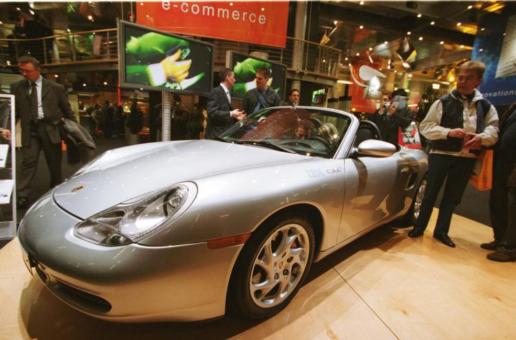 A file photo of a Porche car at a trade show. Volkswagen is set to take over the Porche company. (Nina Ruecker/Newsmakers)