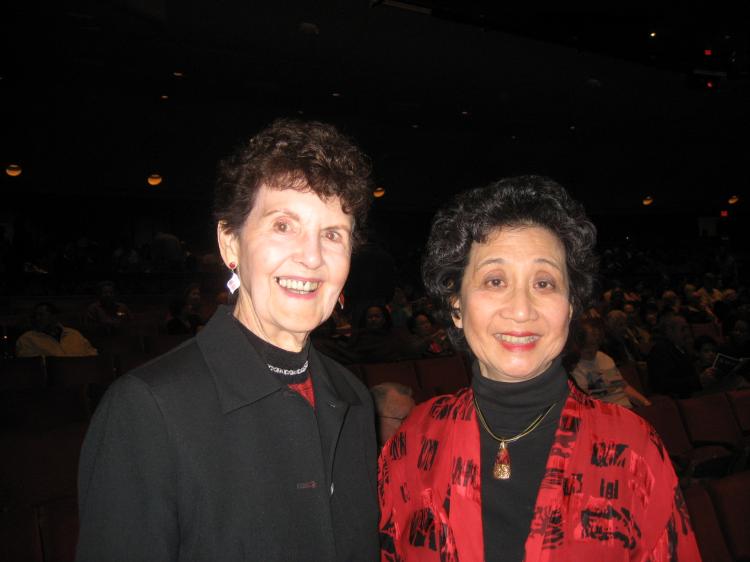 Friends Winmi and Elaine at the Civic Theater. (The Epoch Times)