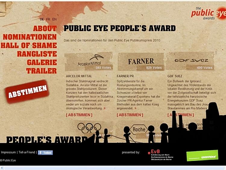 Public Eye People's Award. Screenshot Jan. 18, 2010 (Courtesy of Societe Francaise du Radiotelephone)