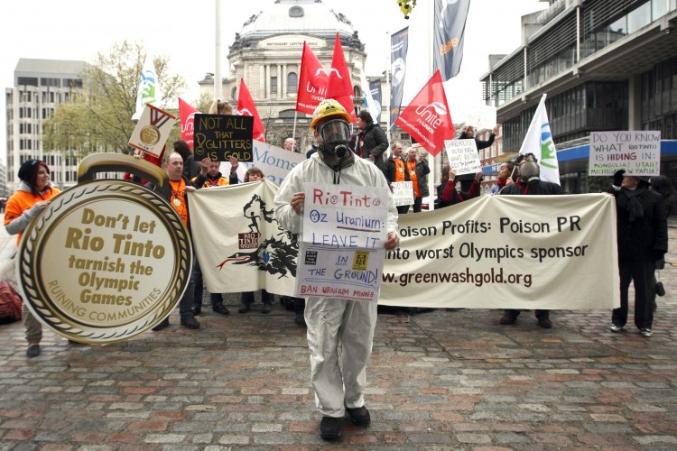 Protesters outside the Rio Tinto AGM