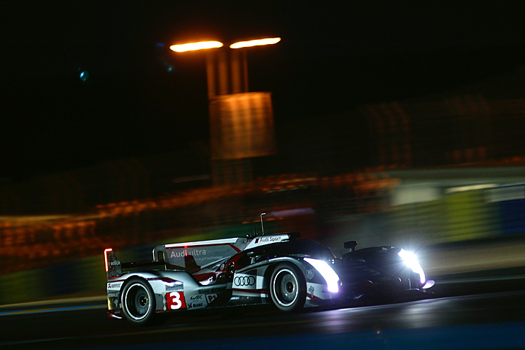 Audi continues to control the Le Mans 24 after 12 hours. All four cars are still running, despite the #3 having a pair of incidents. (Audi Motorsport)