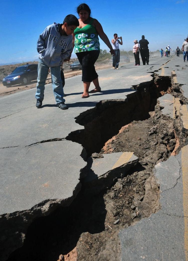 An earthquake that hit on April 6, in Baja California. A 5.4 magnitude earthquake hit southern California Wednesday July 7, 2010 at 4:53 p.m. local time. The epicenter of the earthquake was 30 miles south of Palm Springs.  (Ivan Cruz/AFP/Getty Images)