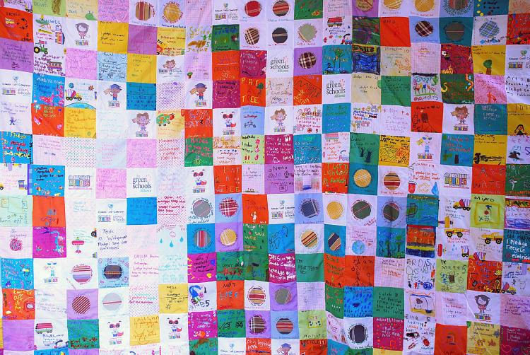 CLIMATE QUILT: A global project to unite children to protect the environment began on Wednesday at PS3 in the Village. Students used recycled materials to create a quilt, similar quilts will be made by students all around the world with the goal of displaying them in Copenhagen during the UN conference on climate change. (Photo courtesy Habitat Heroes)