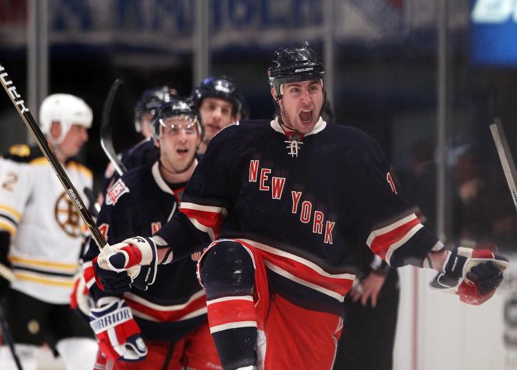 ABSOLUTE STUNNER: Brandon Dubinsky and the New York Rangers scored three quick goals in the third period en route to their stunning defeat of the Boston Bruins on Monday night at MSG.