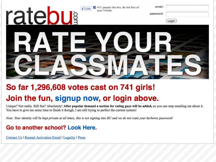 The new RateBU website ranks Boston University girls against one another based on their attractiveness. (Screenshot of RateBU.com)