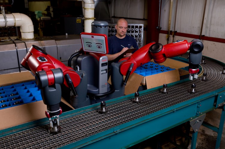 The Baxter Robot performs routine functions side by side with humans at Rethink Robotic's factory in Boston Mass. Courtesy of Rethink Robotics