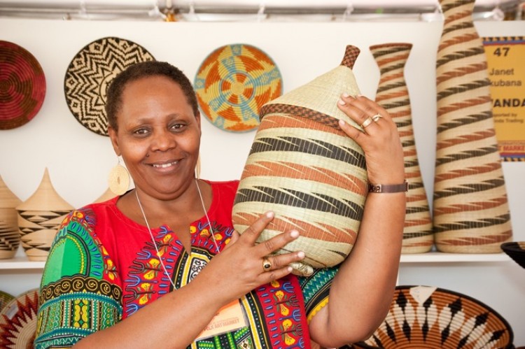 A market favorite, Janet Nkubana of the Gahaya Links Cooperative, Rwanda. (Courtesy of Harvey Morgan II)