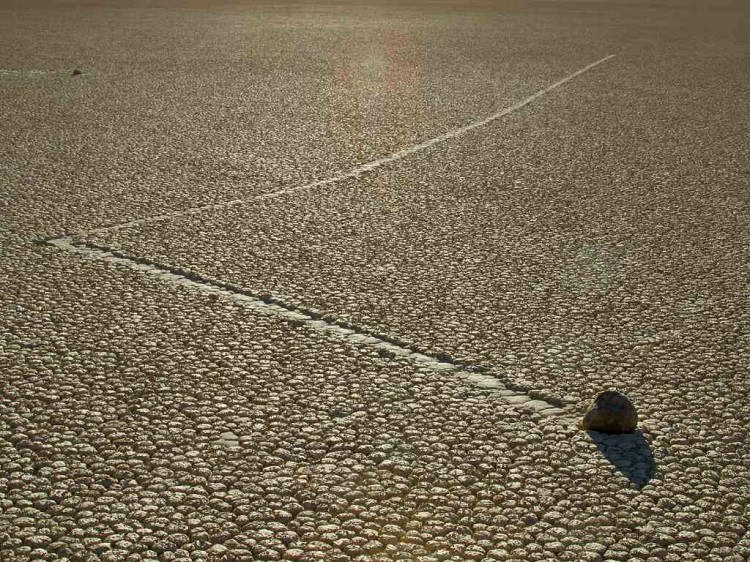 A sailing stone. Sailing stones are stones that have been observed to move along the ground over a period of time without human or animal intervention. To date, it is a mystery how this happens. (Jon Sullivan) 