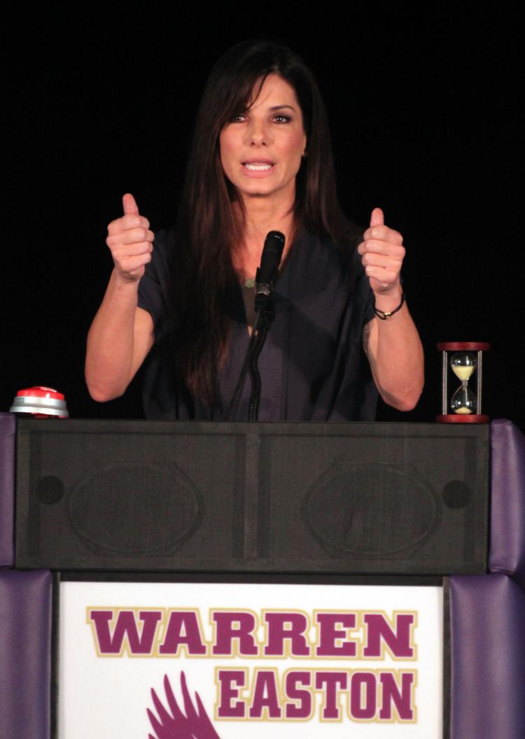 Sandra Bullock, who recently adopted a son from New Orleans, spoke highly of him on the 'Today' show set to air on Tuesday. Pictured above, she addresses attendees at the Warren Easton Charter High School Health Clinic ribbon cutting ceremony at the Warren Easton Charter High School on August 29, 2010 in New Orleans.  (James Crump/Getty Images)