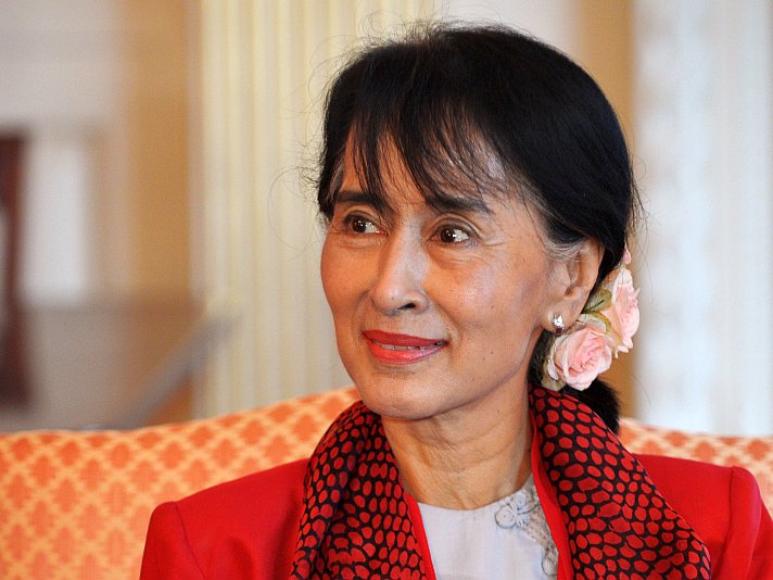Burmese opposition leader Aung San Suu Kyi is seen in Hillary Clinton's office at the State Department in Washington, D.C., on Sept. 18. (Mandel Ngan/AFP/Getty Images) 