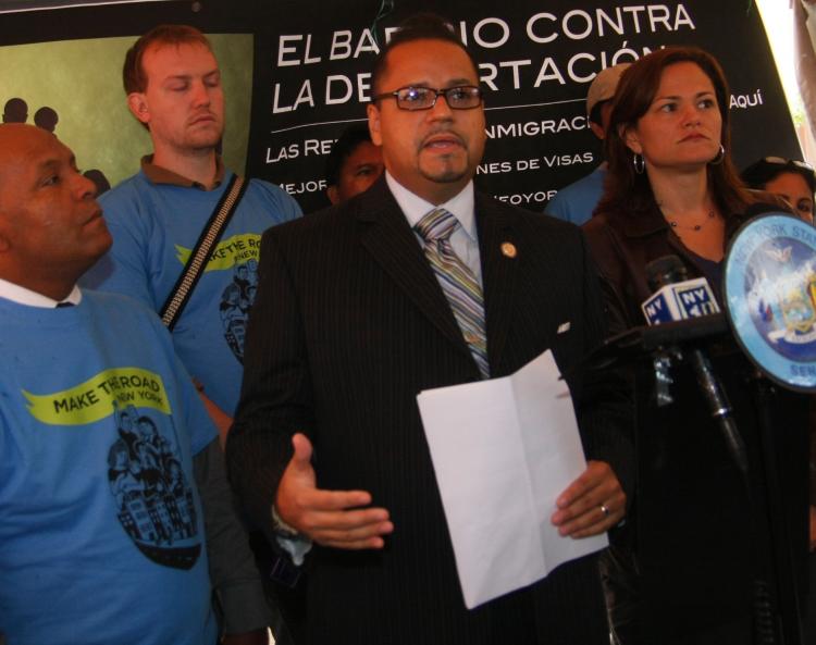 Jose Serrano speaks at event to push immigration reform in East Harlem on Thursday. (Lixin Shi/The Epoch Times)