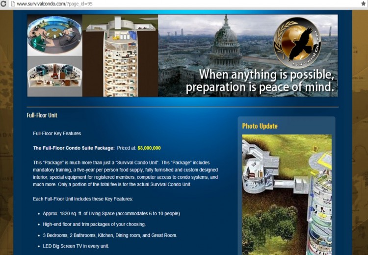 A screenshot of Luxury Missile Silo's website (The Epoch Times)