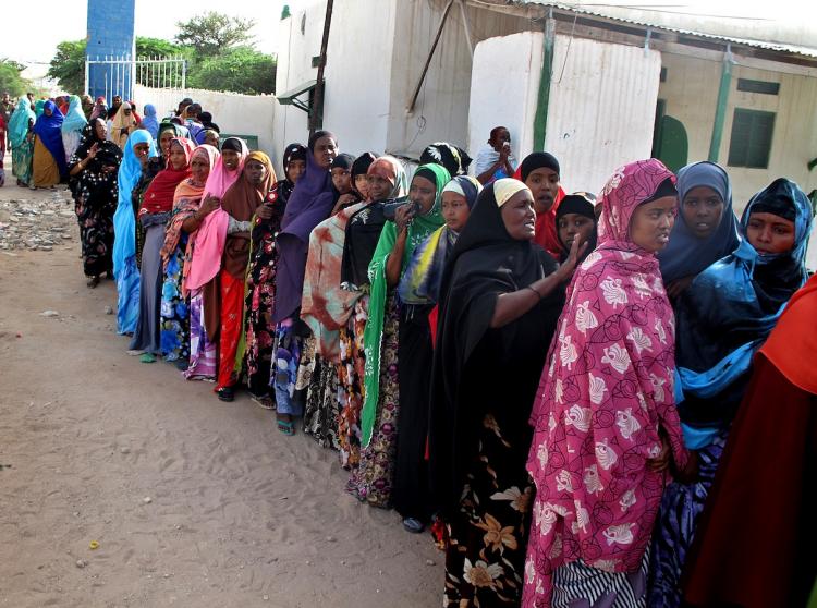 Women queue to vote on June 26, in Hargeisa, the capital of the self-proclaimed state of Somaliland, that closed its borders for the presidential election amid fears Islamists from neighboring Somalia could try to disrupt the polls.  (Ali Musa/Getty Images )