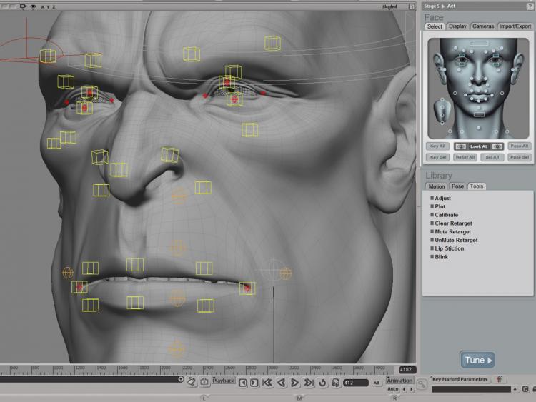 A professional solution for rigging and animating large numbers of 3-D faces quickly and easily. Face Robot enables games and visual effects studios to create life-like facial animation at incredible speeds. Using Face Robot, animators are free to concentrate on emotion, expression and delivering unforgettable performances. An Autodesk Maya software exporter allows you to bring a fully solved Face Robot head into Maya for more integrated computer graphics (CG) character workflows.(Courtesy of Autodesk)