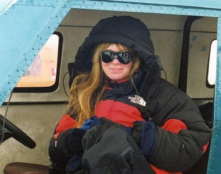 President of the Explorer's Club Lorie Karnath in Patriot Hills, Antarctica, 2002. (Max Gallimore)