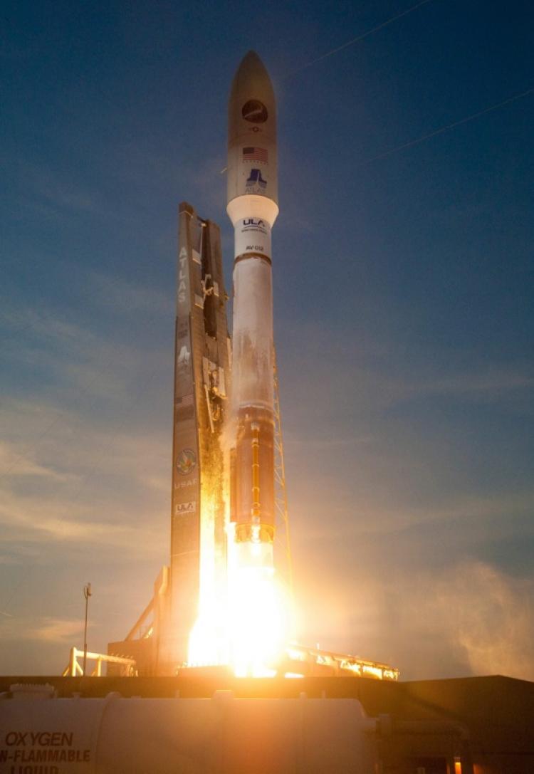 OFF TO THE SPACE: A United Launch Alliance Atlas V rocket with the X-37B Orbital Test Vehicle launches April 22, 2010, from Cape Canaveral, FL. (Courtesy of the U.S. Air Force)