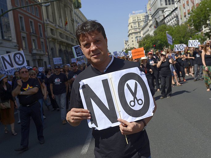 Government employees demonstrate against the Spanish government's austerity measures, in Madrid, on July 27. Spain has an unemployment rate above 25 percent. 