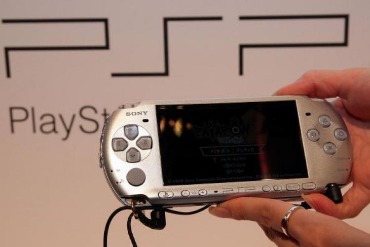 A model displays Sony's PlayStation Portable at a show in Tokyo.