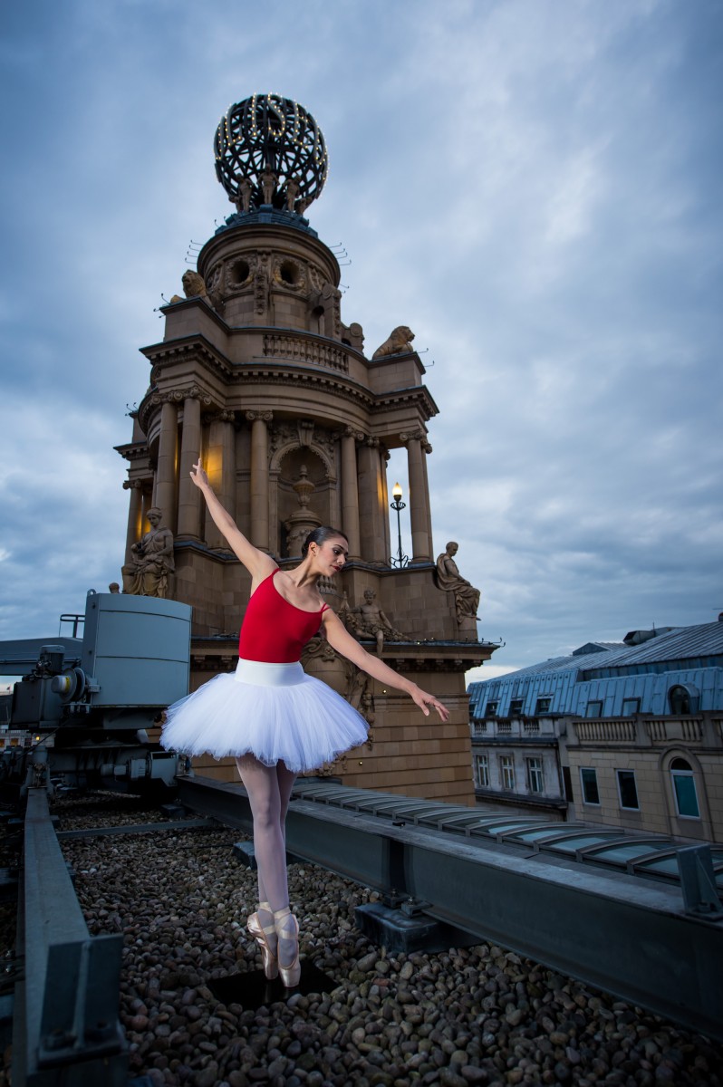 The principal ballerina of the English National Ballet, Begona Cao, poses on the roof of the Coliseum in London. (Ian Gavan/Getty Images)