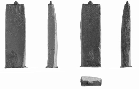 Laser scan of the Great Trilithon reveals its extremely straight, neat outline and smooth surface, compared with all the other trilithons. It suggests that Stonehenge creators made deliberate efforts to shape and dress it more carefully due to its special position on the solstice axis, just as they did for other stones that flank this axis. (English Heritage) 