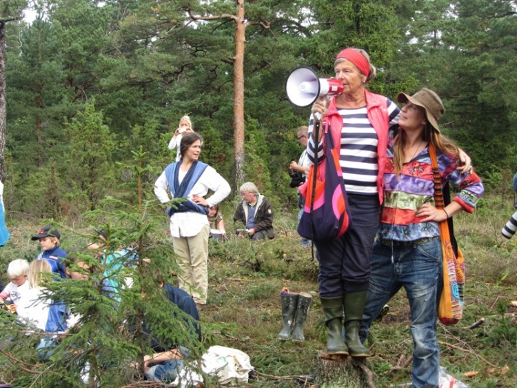 Protesters in Ojnareskogen forest on Gotland Island, Sweden, won a small victory in their battle to prevent a limestone quarry that they say will endanger fresh water and protected species. Forest clearing for the quarry was temporarily halted on Sept. 1, pending a Supreme Court decision. (Susanne Willgren/The Epoch Times)