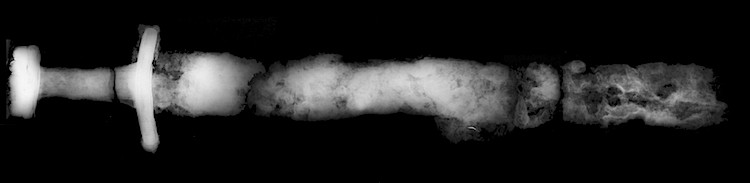 X-ray of the reassembled sword. (Pieta Greaves/AOC Archeology)