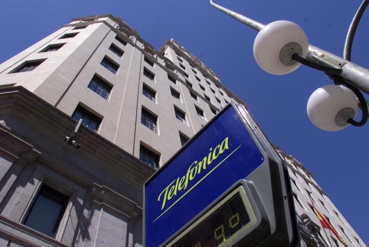 Partial view of the building housing the Spanish Telecom Company Telefonica taken in downtown Madrid 29 June 1999. (Eric Cabanis/AFP/Getty Images)