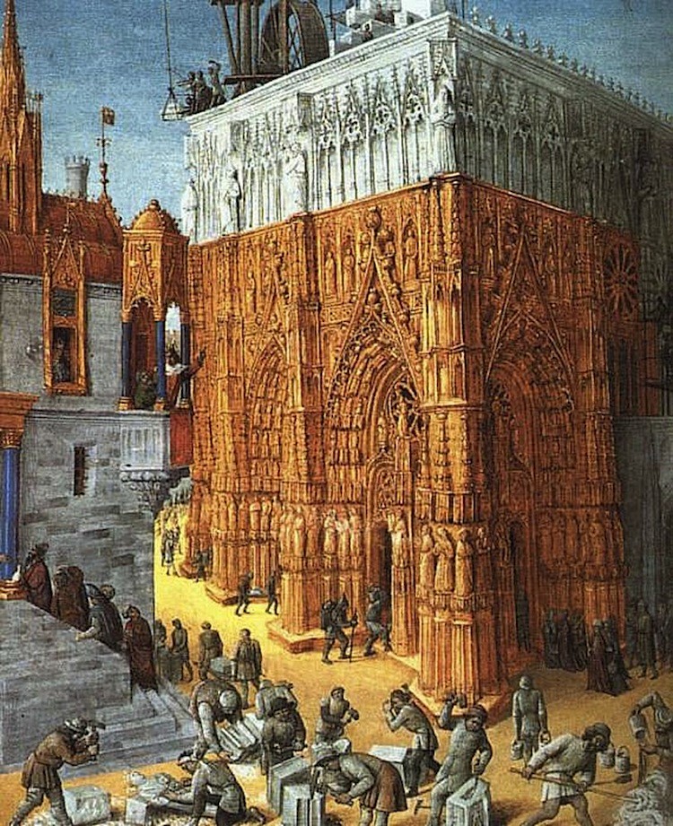Preserved illustrations currently on display at the Louvre, France, give insight into the life of the late Middle Ages and the early Renaissance. 'The Building of a Cathedral,' by Jean Fouquet (ca. 1420, ca. 1481). Illumination on parchment, 15 x 11 in., ca. 1465. National Library of France. (Artrenewal.org)