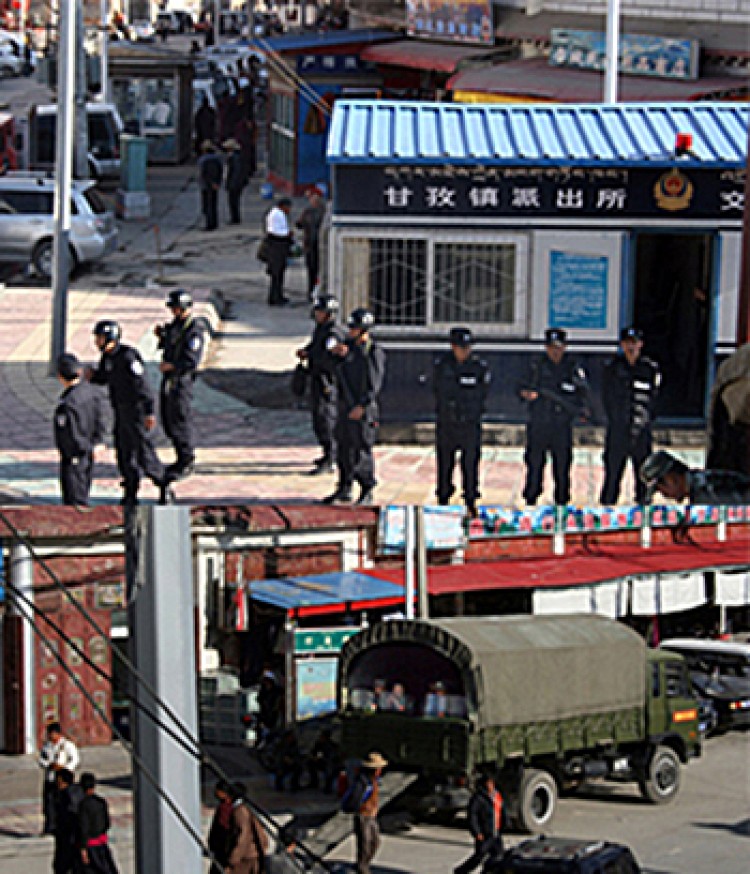 The Tibetan region in Sichuan Province is still occupied by large numbers of police. (Norway based Voice of Tibet/Provided by Qiao Long)