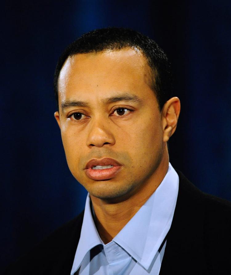 Tiger Woods makes a statement from the Sunset Room on the second floor of the TPC Sawgrass, home of the PGA Tour on February 19, 2010 in Ponte Vedra Beach, Florida. (Sam Greenwood/Getty Images)