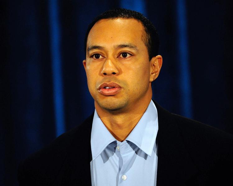 Tiger Woods makes a statement from the Sunset Room on the second floor of the TPC Sawgrass, home of the PGA Tour on Feb. 19, 2010 in Ponte Vedra Beach, Florida. (Sam Greenwood/Getty Images)