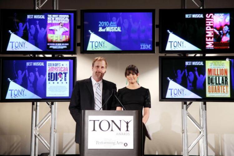 The 64th Annual Tony Award nominations are announced by Jeff Daniels (L) and Lea Michele at The New York Public Library for Performing Arts on May 4, 2010 in New York City. (Will Ragozzino/Getty Images)
