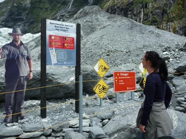 Following the death of two Australian tourists DOC has made its signs at Fox Glacier more conspicuous. (Department of Conservation)