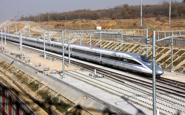 A Chinese hi-speed train on a stretch of track between the capital Beijing and Shanghai. (STR/AFP/Getty Images)