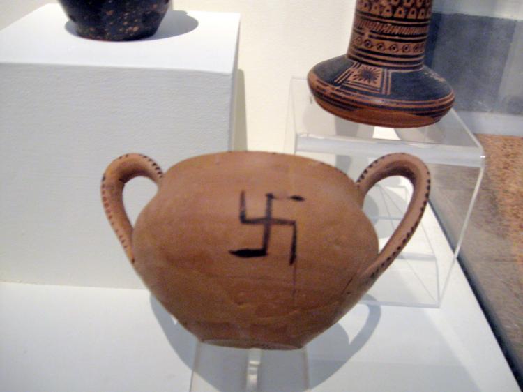 An example of a piece of pottery that bears the swastika resides in the National Archeological Museum in Athens. (Neli Magdalini Sfigopoulou/The Epoch Times)