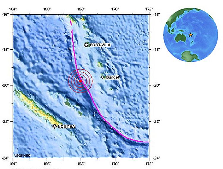 Vanuatu earthquake: The earthquake location map on Dec. 25 at 13:16 UTC time, or 8:15am EST. (USGS.gov)