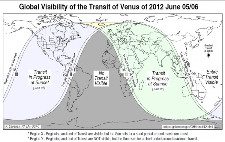 Global visibility of the Venus transit. (F. Espenak, GSFC/NASA)