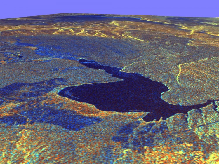 This three-dimensional view of Long Valley, Calif., was created from data taken by the Spaceborne Imaging Radar-C/X-band Synthetic Aperture Radar on board the space shuttle Endeavour. (NASA/JPL)