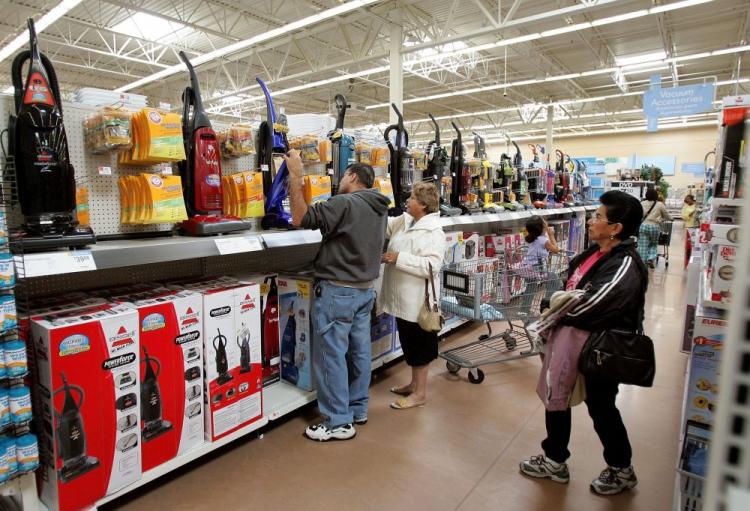 Shoppers at a Wal-Mart store  in Chicago, Illinois. The U.S. exported $4.1 billion of U.S.-made products to China in Jan. 2009, while it imported $24.8 billion Chinese-made products. (Tim Boyle/Getty Images)