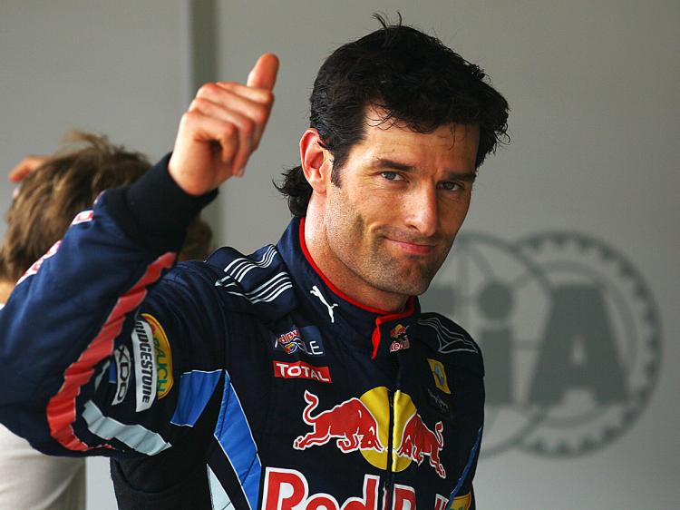 Mark Webber celebrates qualifying for the Turkish Formula One Grand Prix. (Vladimir Rys/Bongarts/Getty Images)
