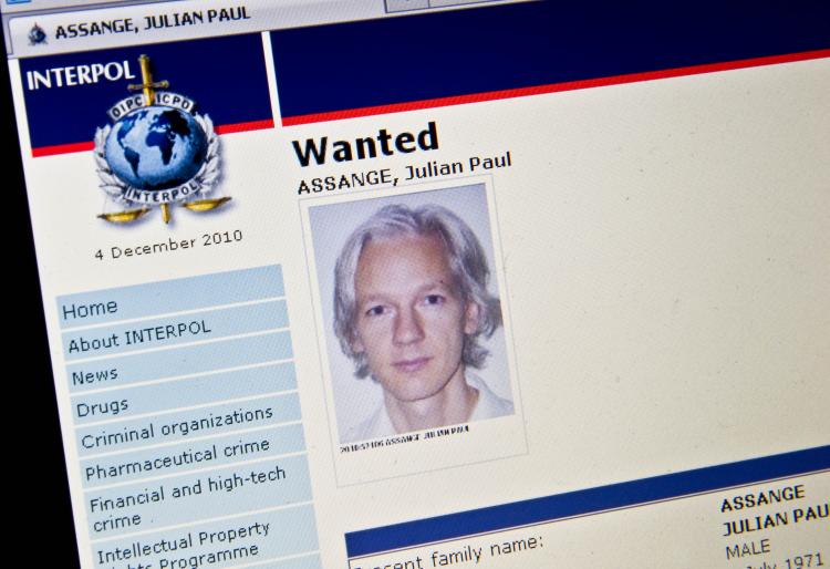 View of the Interpol 'wanted' page for WikiLeaks founder Julian Assange taken in Washington on December 3, 2010. (Nicholas Kamm/AFP/Getty Images)