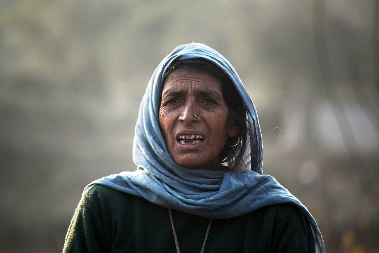 A woman on the mountainous borders of the Northern Indian state of Jammu and Kashmir
