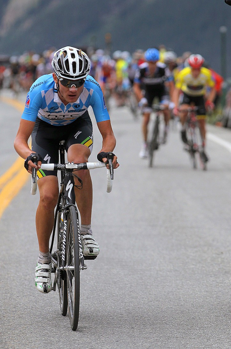 Tejay Van Garderen attacks the peloton led by Levi Leipheimer (R, yellow jersey) on the climb to Independence Pass during Stage Two of the 2011 USA Pro Cycling Challenge. (Doug Pensinger/Getty Images) Tejay Van Garderen attacks the peloton led by Levi Leipheimer (R, yellow jersey) on the climb to Independence Pass during Stage Two of the 2011 USA Pro Cycling Challenge. (Doug Pensinger/Getty Images)