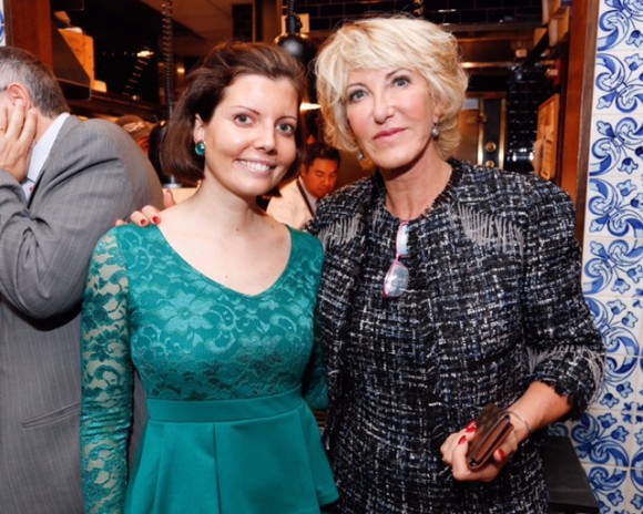 Sibylle Eschapasse (L) and Dominique Serra at Brasserie Georgette in New York at the launch of the 27th edition of the Rallye Aicha des Gazelles. (Vladimir Weinstein / BF)